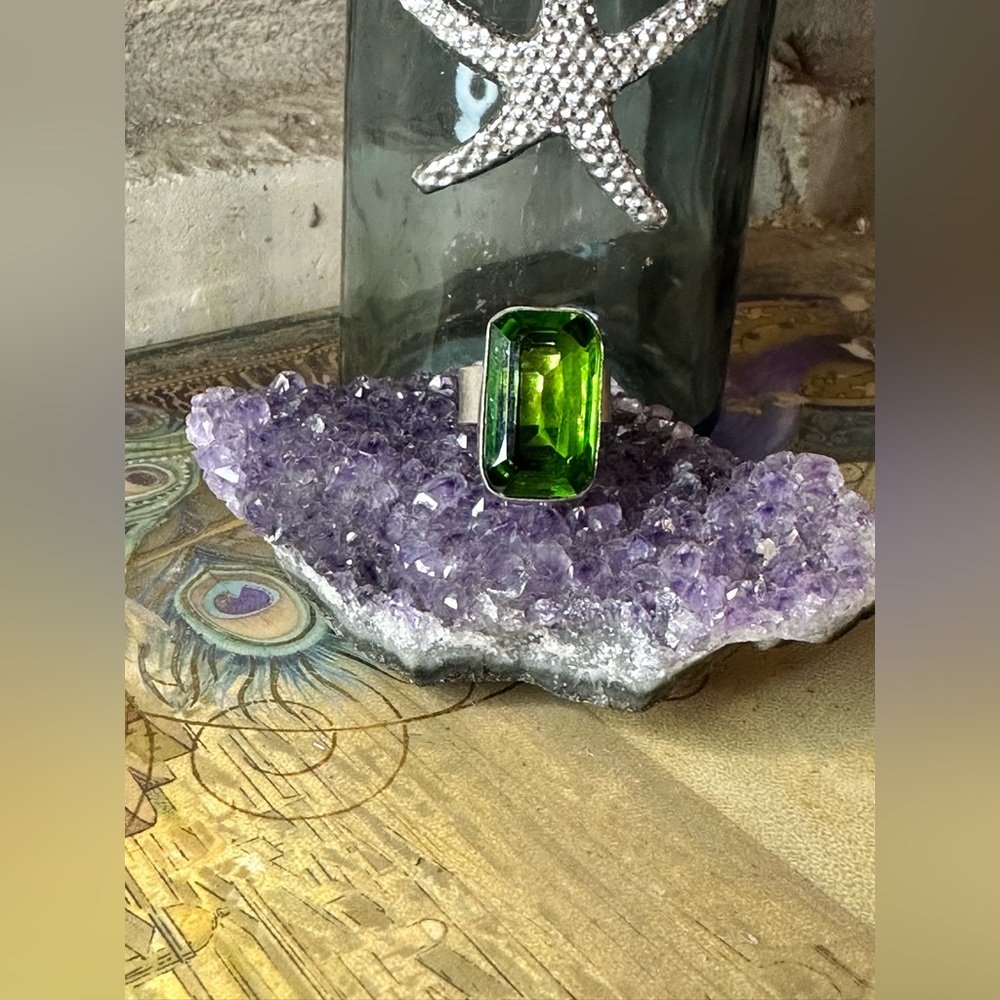 Silver Peridot Stone Ring